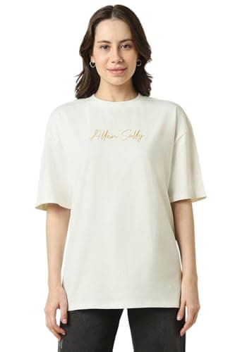 Allen Solly Women's Oversized T-Shirt | Relaxed Fit | Soft Cotton Feel | Casual Streetwear Style-- white